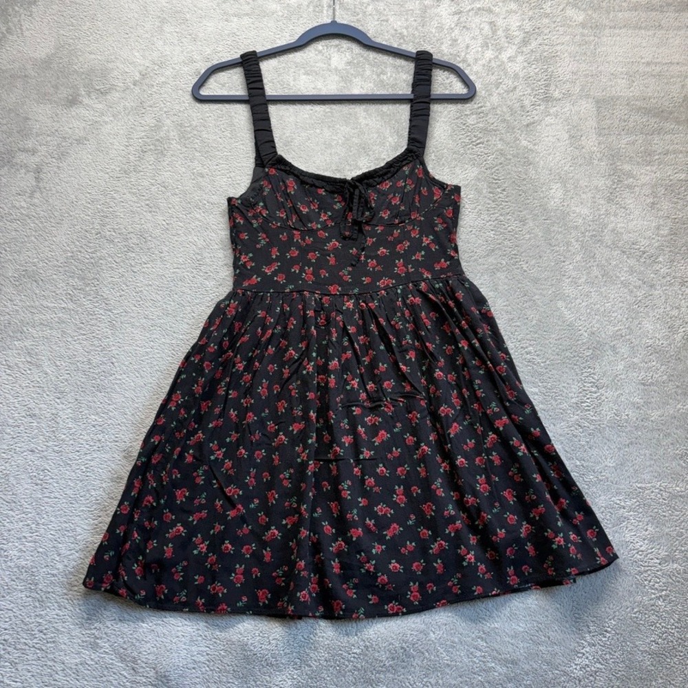 Aeropostale Dress Womens Small Black Floral Smocked Back Ruched Strap Mini